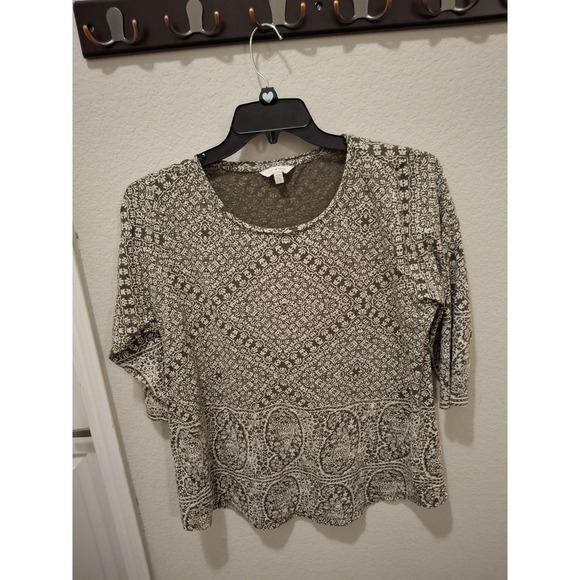 Lucky Brand Tops - Lucky Brand 1X‎ Olive Green Floral 3/4 Sleeve Bohemian Boho Hippie Blouse